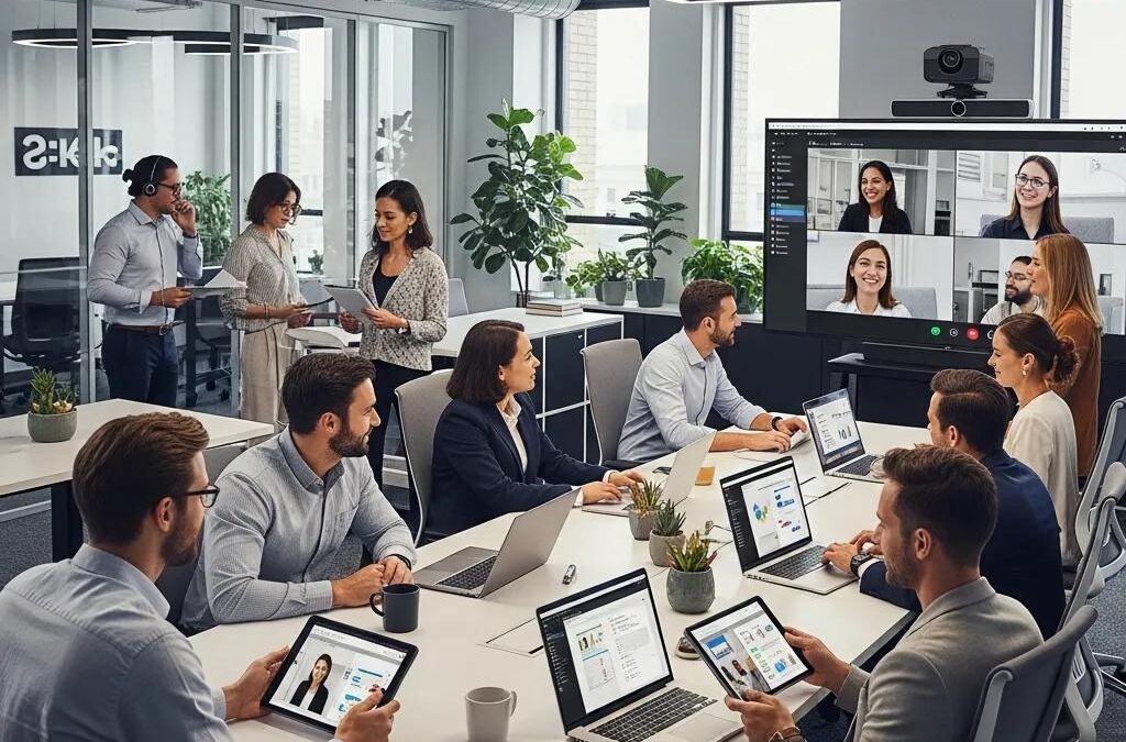 Modern office collaboration with unified communications tools