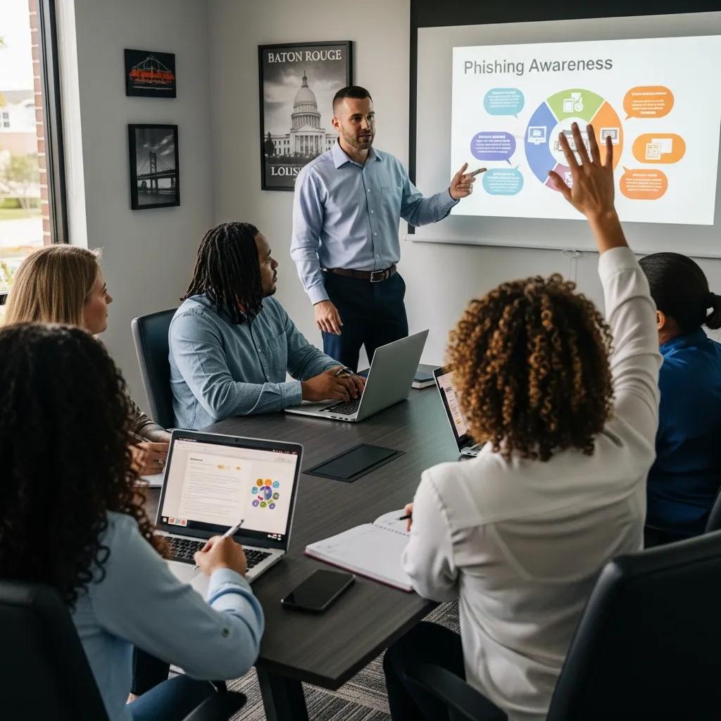 Small business team in Baton Rouge participating in a cybersecurity training session