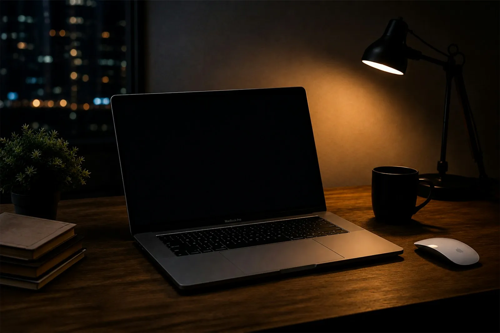 A laptop on a desk showing a security warning on screen