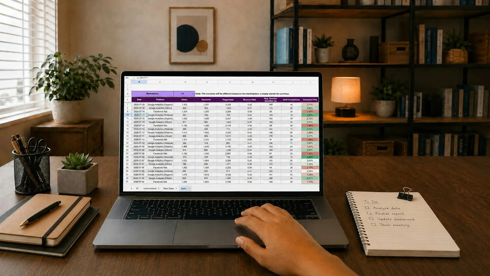 Laptop showing a spreadsheet on a desk