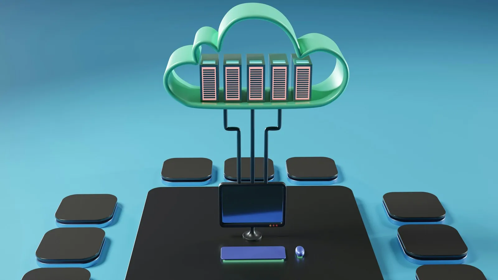 Illustration of a cloud connected to servers