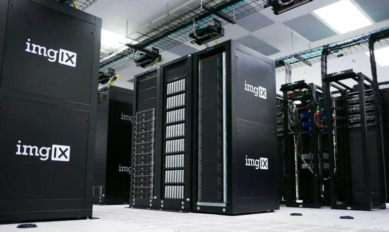 Rack-mounted servers in a small business server room