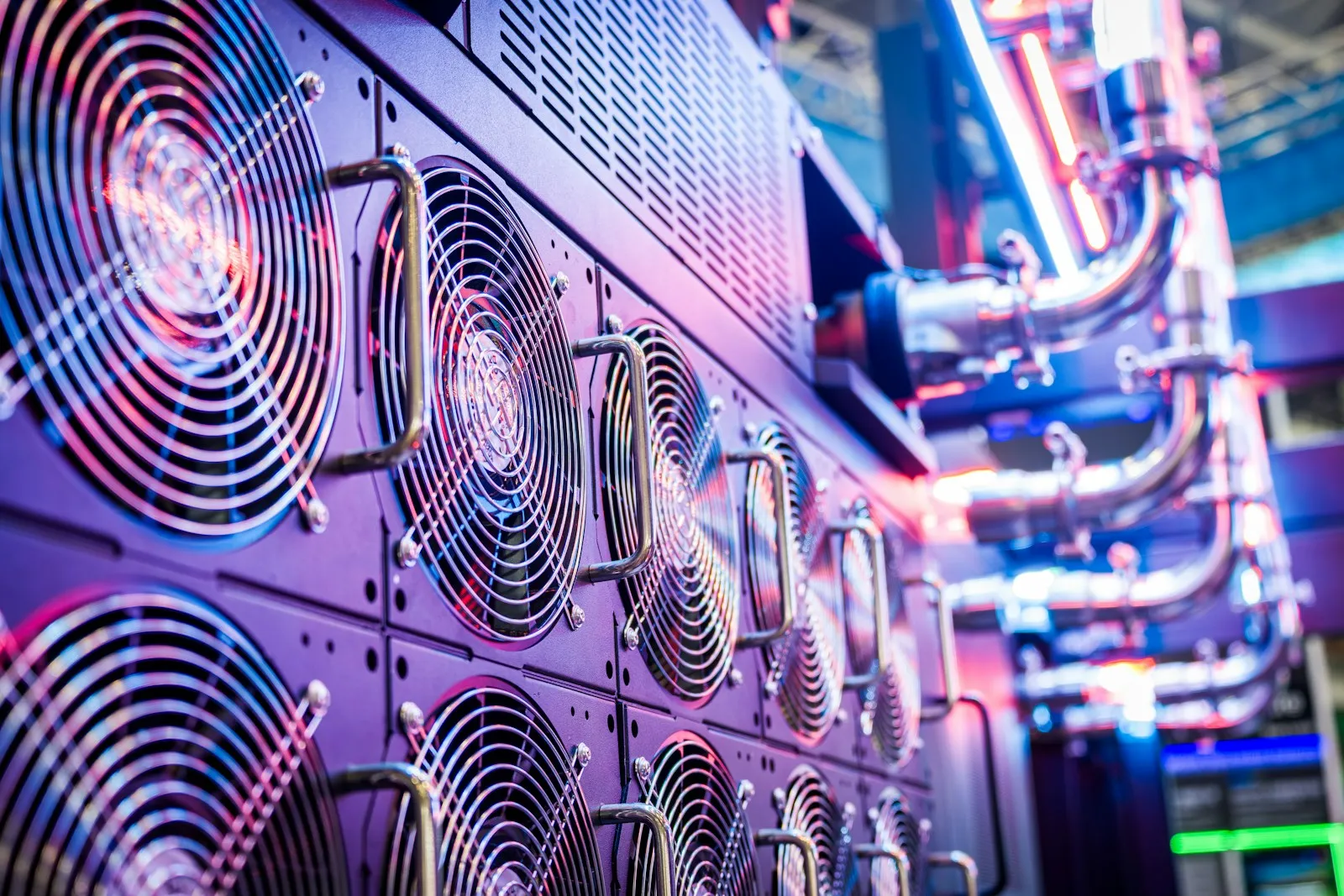Rows of servers in a data center aisle