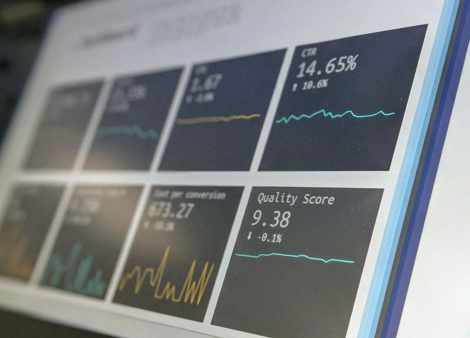 Screen showing business charts and metrics